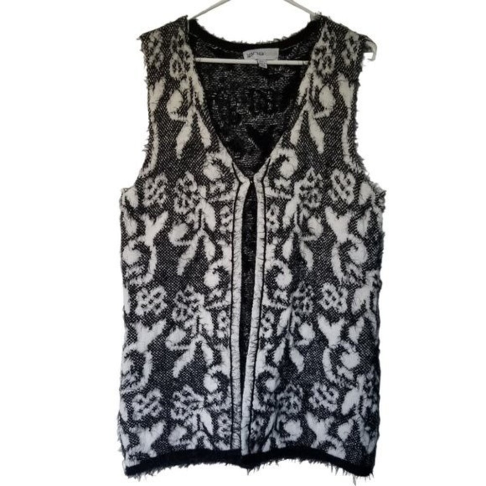 Lanalee Open Front Vest Cardigan Sweater Black White L